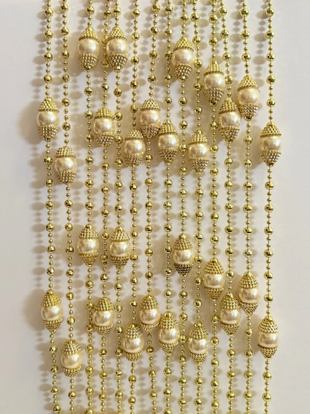 Vintage Gold Pearl Beaded Christmas Garland Strands (Set of 4, NOS) Holiday 36ft